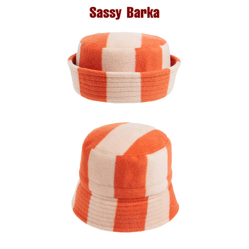 渔夫帽子SassyBarka平顶波纹橙白