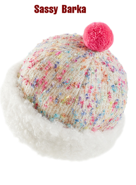SassyBarka多巴胺彩虹编织撞色羊毛粉红甜筒毛绒绒球保暖防风包头