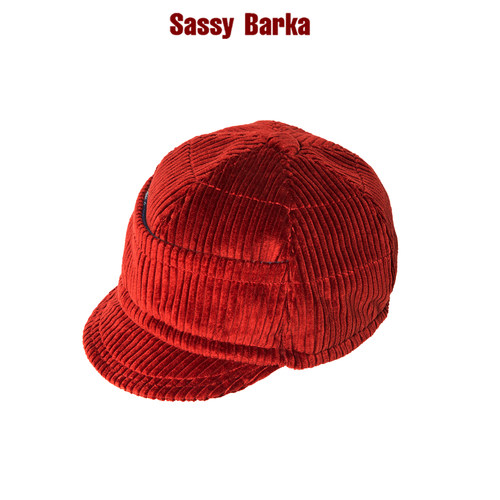 SassyBarka红丝绒鸭舌帽子复古暗红灯芯绒设计师款男女春秋冬平檐