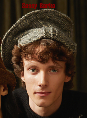 SassyBarka复古卷檐平顶雷诺阿设计师款显脸小煎饼帽子男女