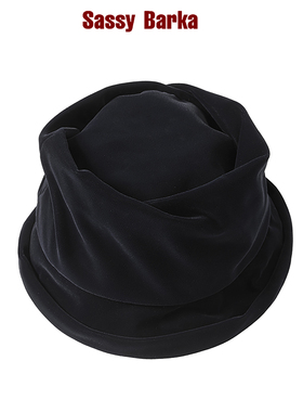 SassyBarka丝绒漩涡立体剪裁设计师款短卷檐褶皱渔夫卷檐盆帽男女