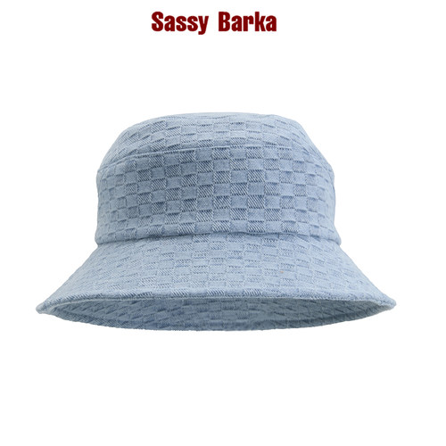 SassyBarka牛仔棋盘格立体剪裁渔夫平顶帽子灰影遮阳春夏秋男女