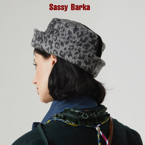SassyBarka丛林深处豹纹卷檐平顶长毛绒丝带装饰帽子男女秋冬限量