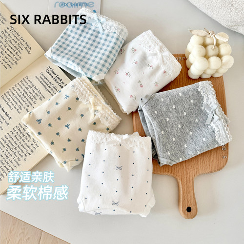 六只兔子纯棉底裆甜美蕾丝三角裤