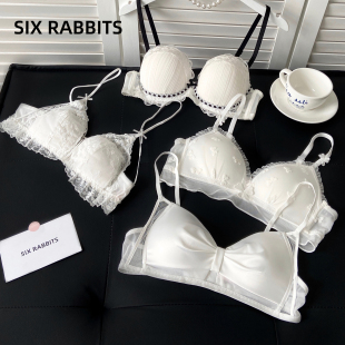 六只兔子蕾丝内衣女薄款 显瘦胸罩收副乳防外扩白月光合集文胸套装