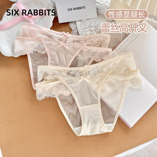 六只兔子蕾丝高开叉低腰三角内裤