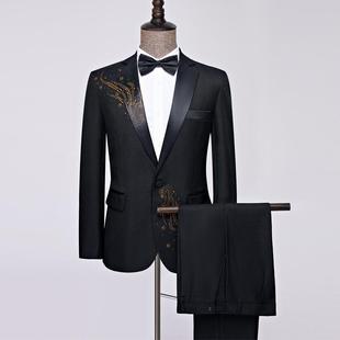 黑色亮片男士西装演出服学生艺考表演西服歌手大合唱主持人礼服