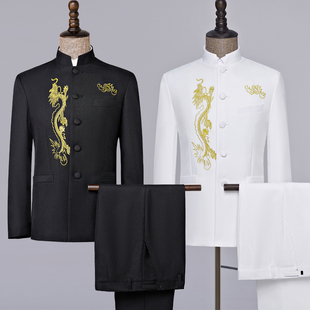 2025新款刺绣中山装新中式服装大码中老年合唱团年会主持人演出服