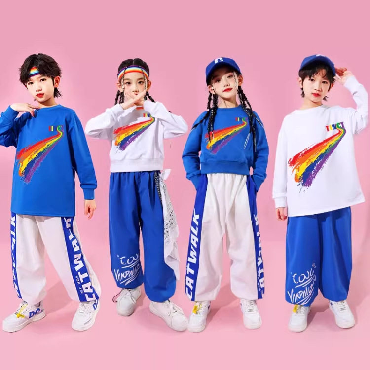 儿童运动会套装爱心彩色橘色宽松长袖春秋季男童女童演出服小学生