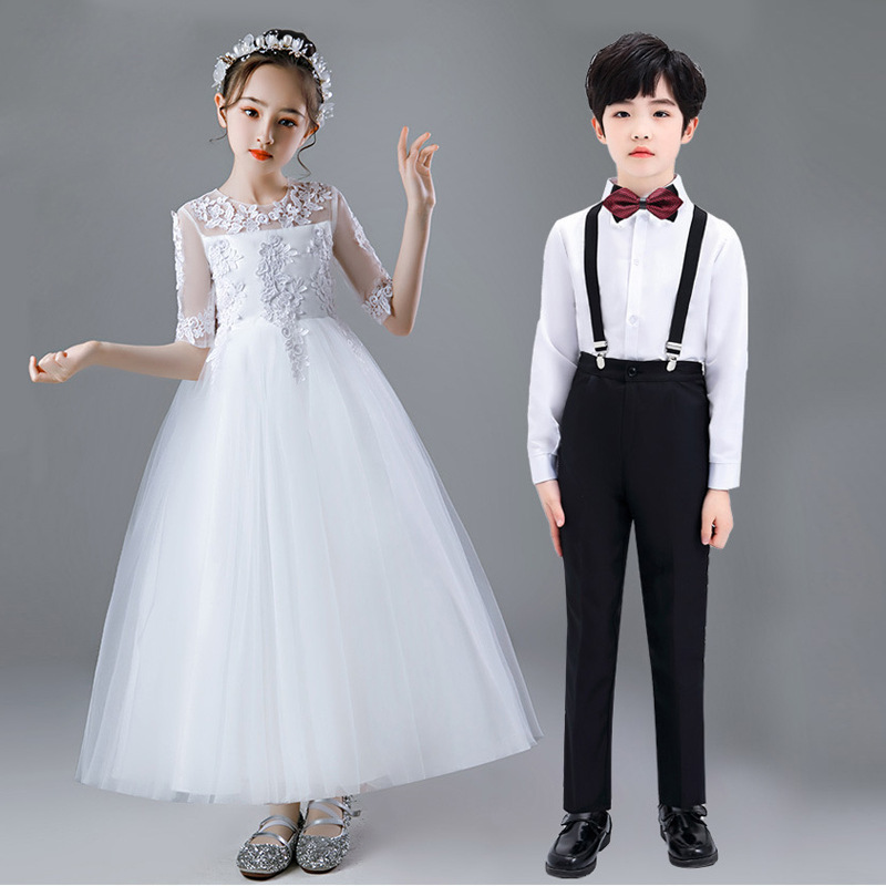 女童十岁生日礼服白纱裙儿童演出服夏秋冬公主裙花童表演合唱长裙