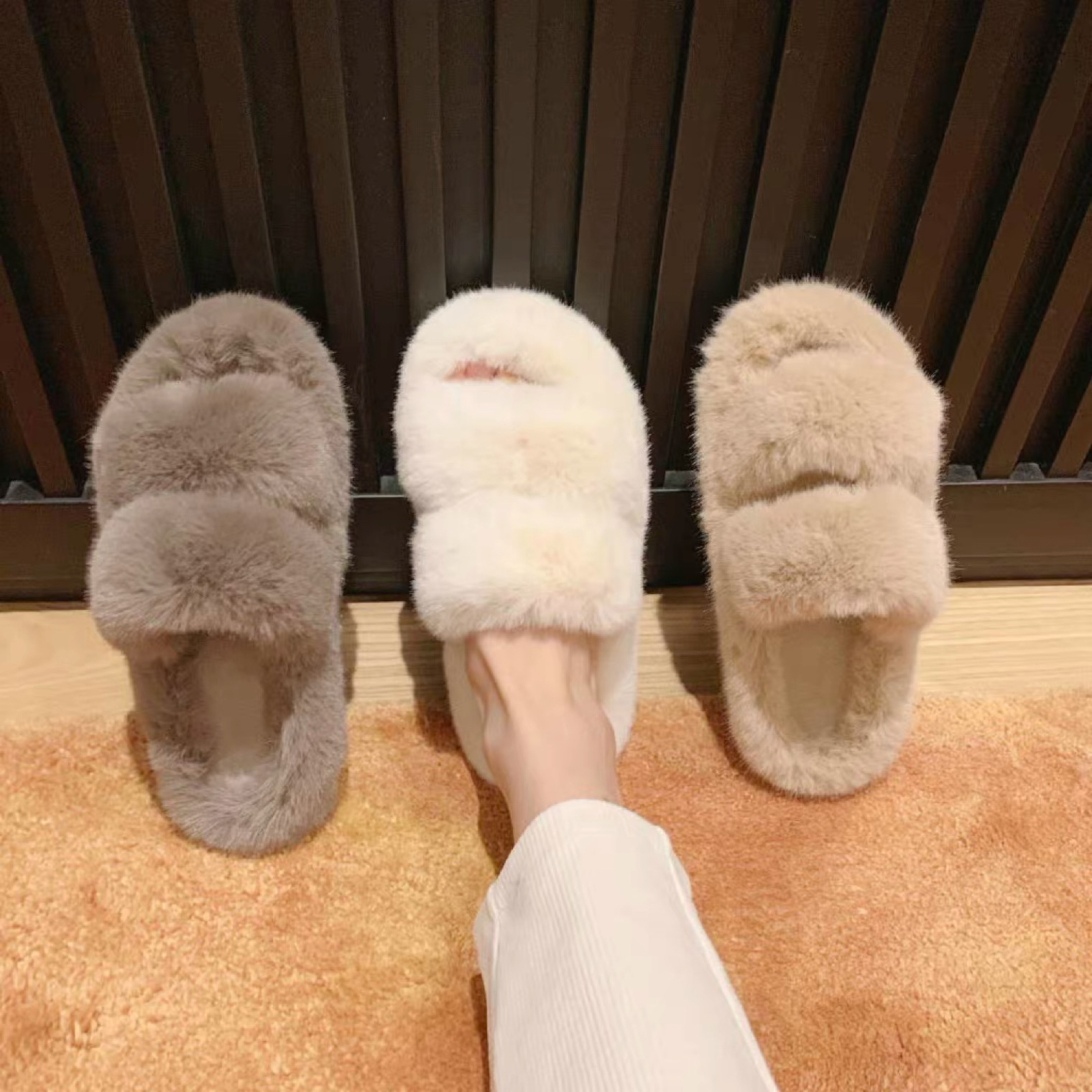 平底加绒毛毛拖鞋女外穿