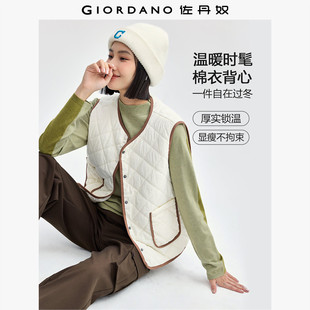 佐丹奴外套女装 13374802 撞色边圆领梭织棉衣背心