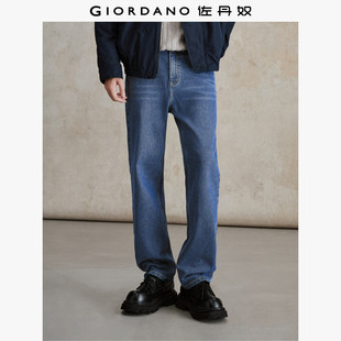 佐丹奴裤子男装内抓绒五袋款中腰宽松牛仔长裤 18115002