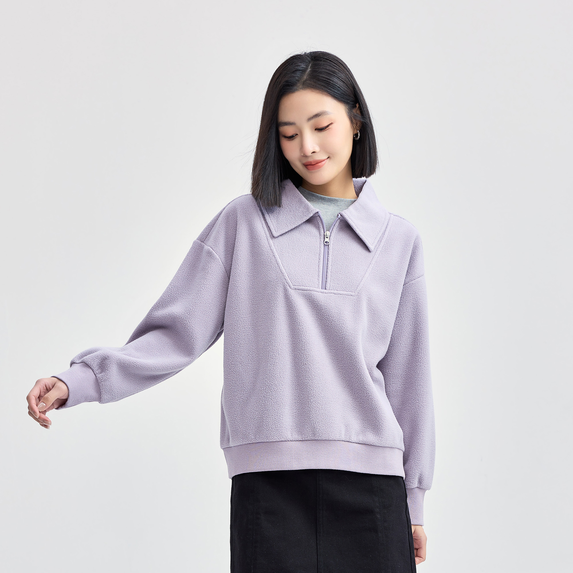 佐丹奴外套女装摇粒绒破骨翻领半拉链针织卫衣 05324827