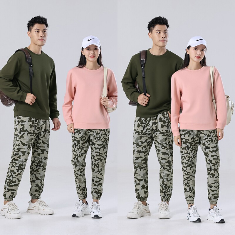 男女同款春秋季休闲长袖圆领卫衣跑步服两件套时尚情侣装运动套装