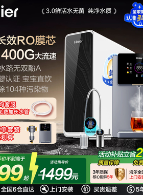 海尔净水器家用直饮鲜活水过滤加热一体厨房ro反渗透净水机1200G