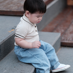 LIL KIDS2025春夏中性男女宝宝儿童纯色纯棉韩版 水洗牛仔裤 SALLY