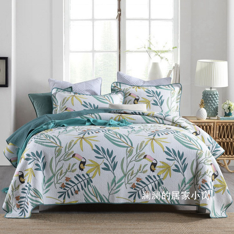 清新外贸出口全棉床盖三件套韩国水洗绗缝被欧式夹棉纯棉床单床品