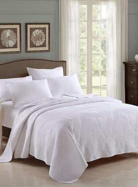 外贸白色米色绣花米色绣花全棉绗缝被床盖三件套床单空调被夏凉被