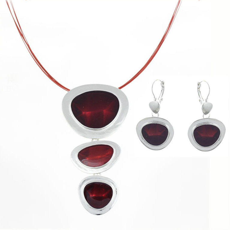 欧美复古个性朋克风几何滴油项链耳环套装珐琅彩项链