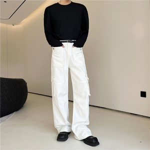 23年春季潮流时髦宽松休闲个性金属装饰立体口袋长裤男女F124-P90图片