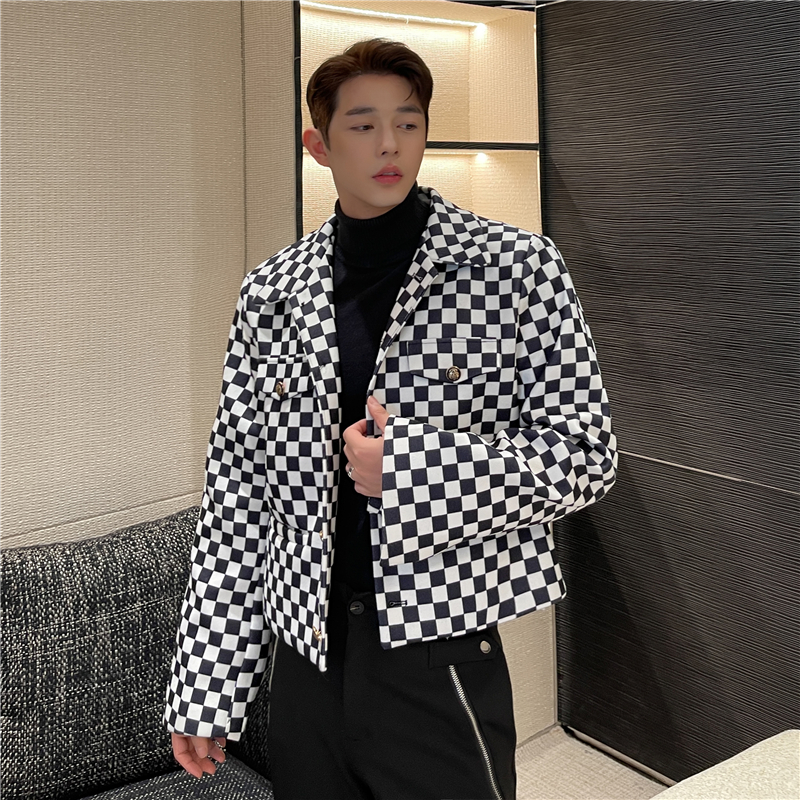 22年春季新款小众个性棋盘格短款潮流时髦法式短夹克T037-P125，男装夹克，星座1304（原C205）