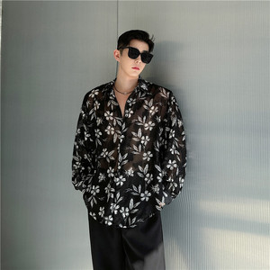 24年夏季新款潮流时髦个性提花刺绣薄纱休闲衬衣防晒衣S275-P75,男装衬衫,星座1304（原C205）