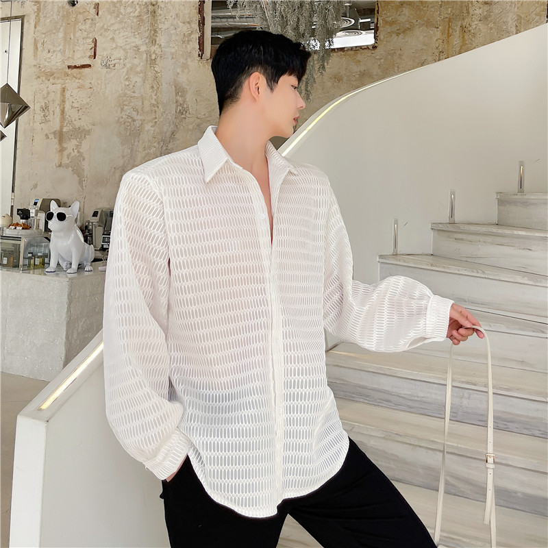 22年夏季新款潮流oversize个性小众镂空设计长袖防晒衬衣S142-P75图片