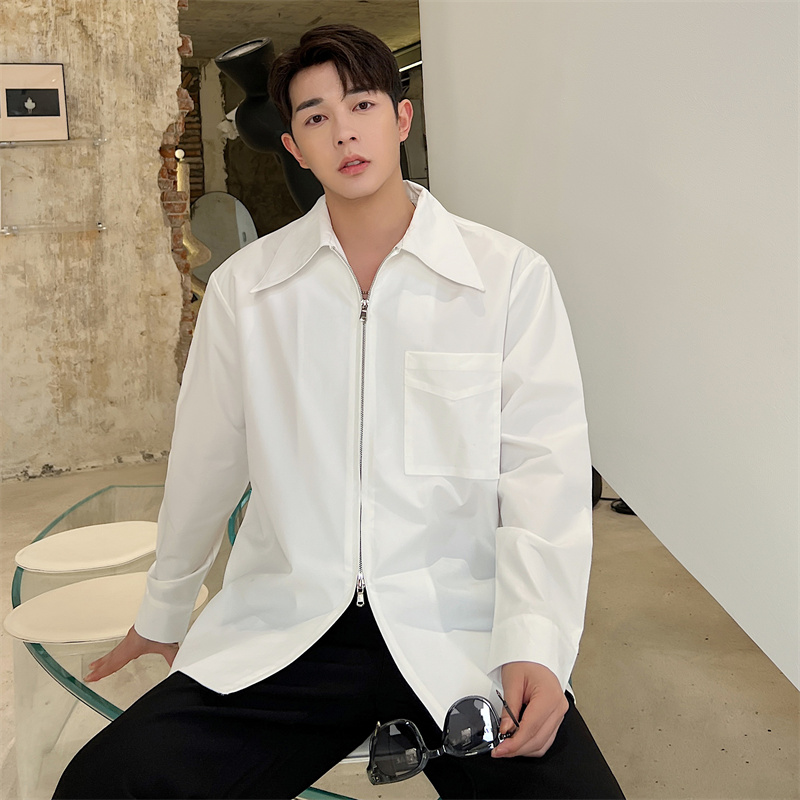22年春夏新款潮流时髦双头拉链双节装饰口袋宽松休闲衬衣S162-P75，男装衬衫，星座1304（原C205）