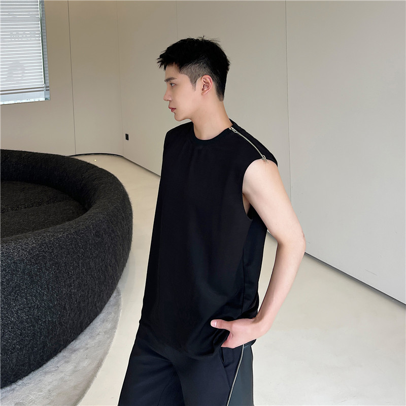 23夏新款潮流时髦小众设计单边双头拉链装饰韩版休闲背心W19-P60,男装背心/马甲,星座1304（原C205）