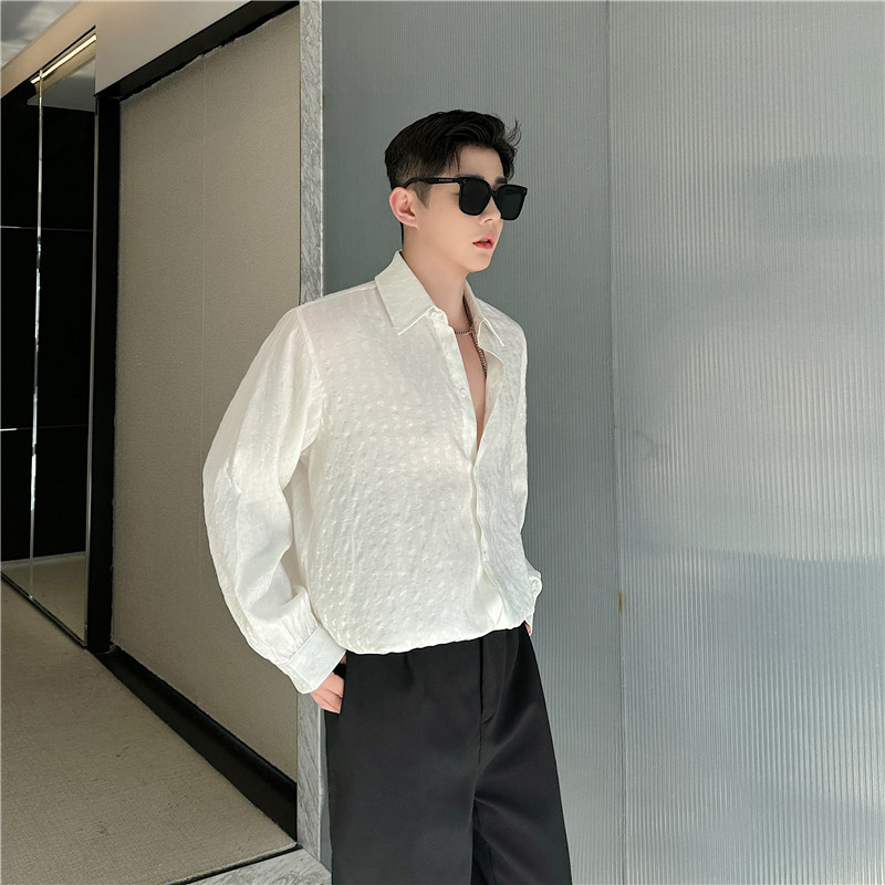 24夏季时髦潮流韩版微皱设计微亮丝小众造型宽松休闲衬衣S273-P75,男装衬衫,星座1304（原C205）