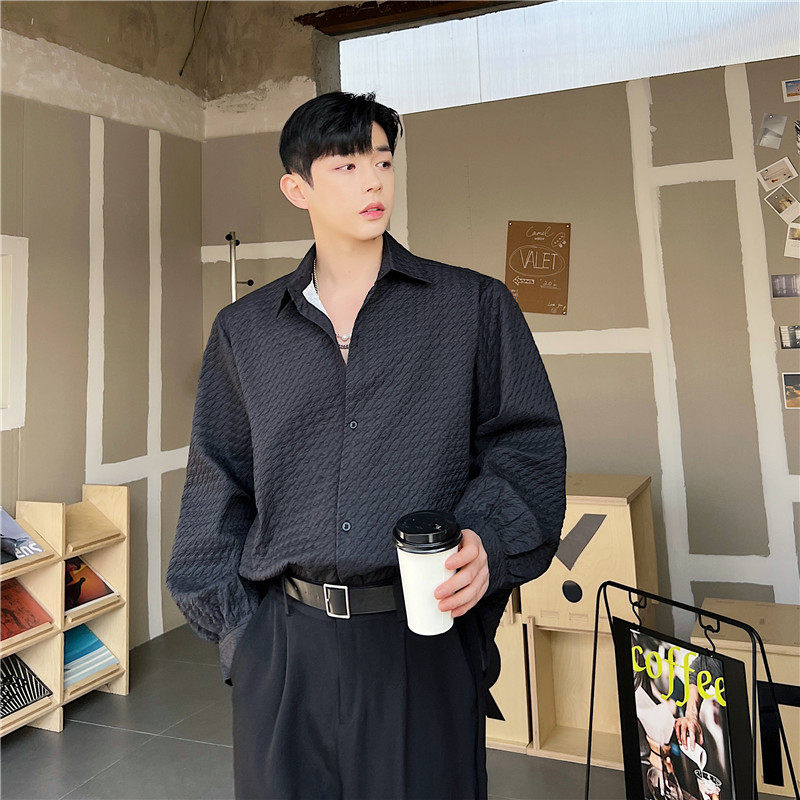 23春夏新款潮流时髦浮雕压花千鸟格个性宽松休闲韩版衬衣S212-P80，男装衬衫，星座1304（原C205）