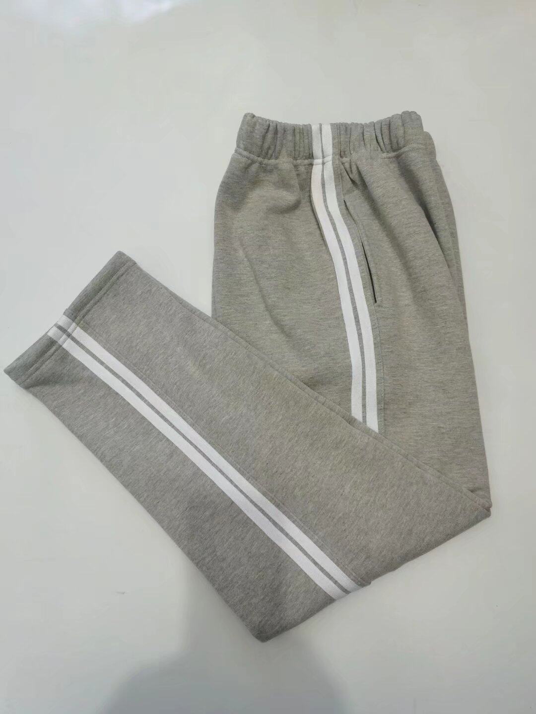 定制中小学生纯棉灰色拼白色两道杠冬季保暖加绒直筒校服裤子春秋