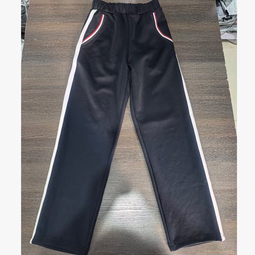 藏蓝拼白色一道杠直筒校服裤子
