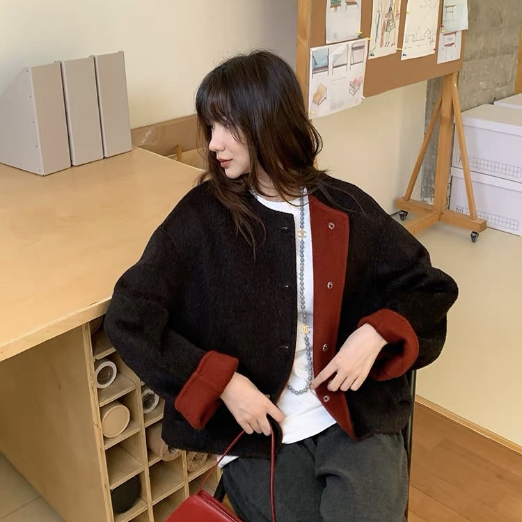 小小幸运2025秋冬新款双面羊绒大衣女100%纯羊毛呢外套短款韩版