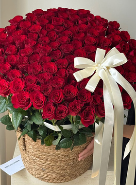 花喜爱 情人节藤编手提花篮北欧复古风篮子玫瑰花插花篮手工diy材