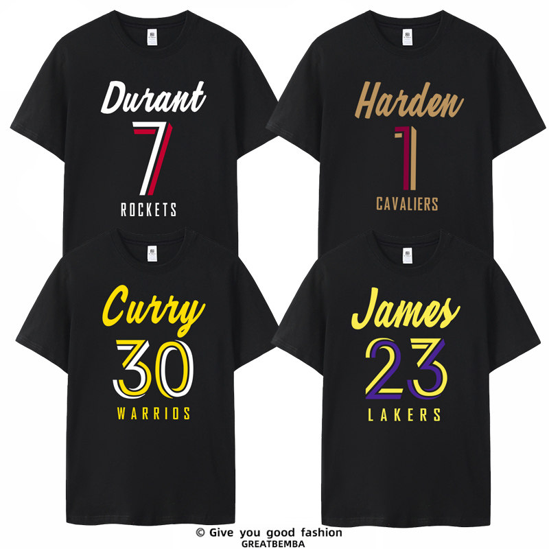 春夏运动休闲球星篮球短袖T恤湖人詹姆斯勇士库里杜兰特哈登骑士
