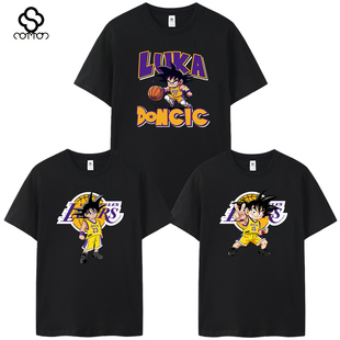 东契奇湖人龙珠悟空77号日系卡通詹姆斯里夫斯篮球大码短袖T恤夏