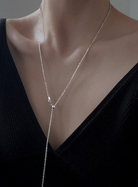 s925纯银意大利抽拉波纹链链毛衣项链女裸链可穿吊坠轻奢配饰