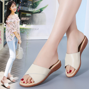 拖鞋女2025夏季新款真皮韩版百搭一字凉拖鞋时尚外穿平底平跟拖鞋