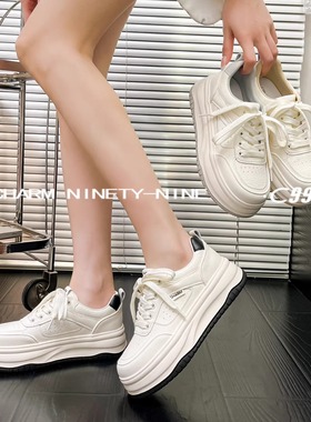 【C99】2025新款橡胶底休闲鞋圆头系带女鞋时尚百搭小白鞋20B818