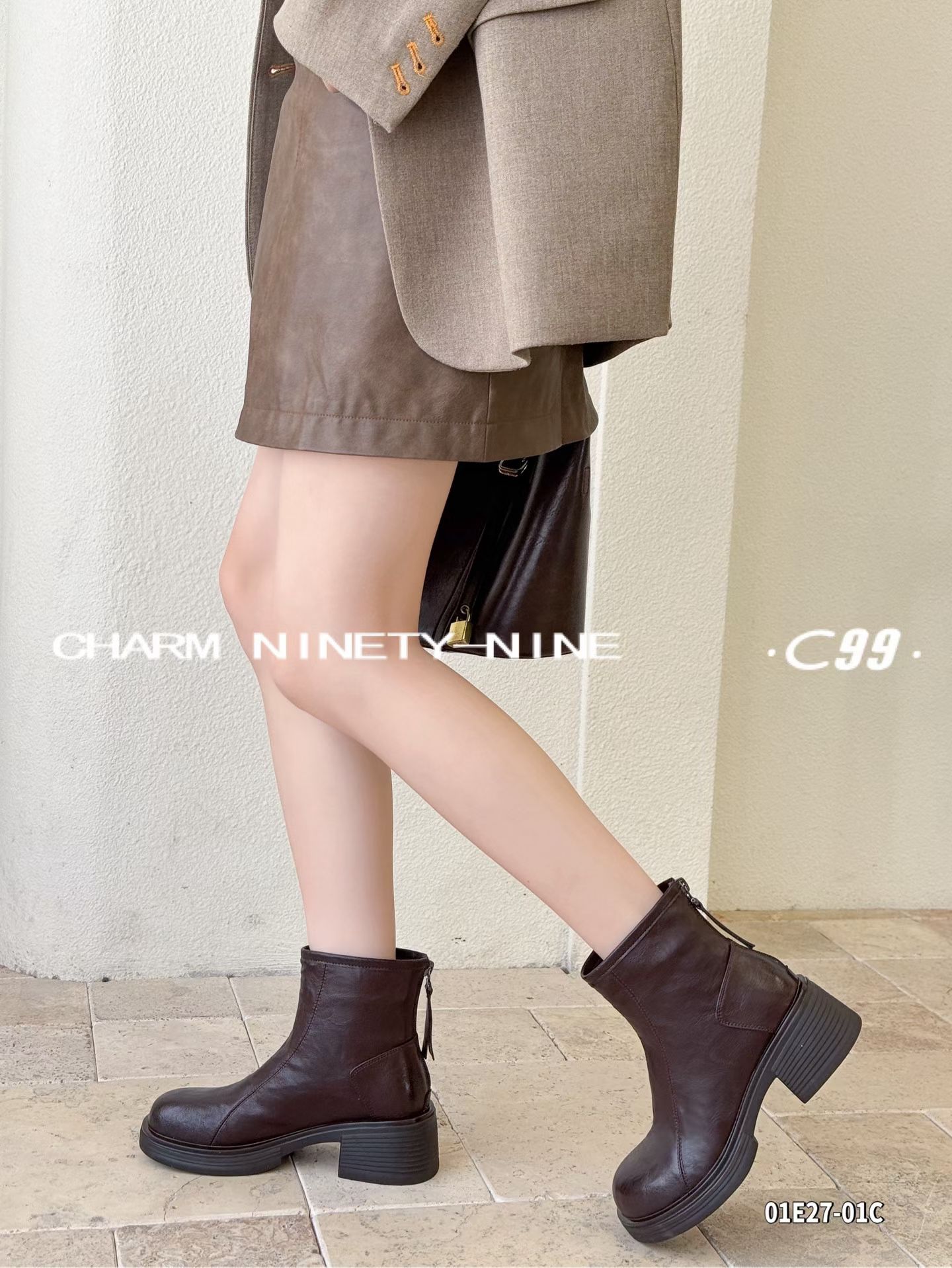 厚底增高马丁靴女2025新款秋冬加绒切尔西短靴复古粗跟01E27-01C