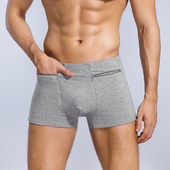 双侧带兜拉链有口袋胰岛素泵内裤 头衩 藏手机神器防盗短裤 男士 棉款