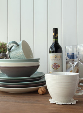 外贸新骨瓷盘子Denby欧式餐具西餐盘平盘白/绿色创意马克杯大面碗