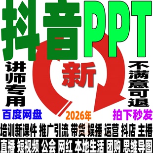 抖音培训PPT模板短视频直播带货团购运营方案讲师课件网红达人新