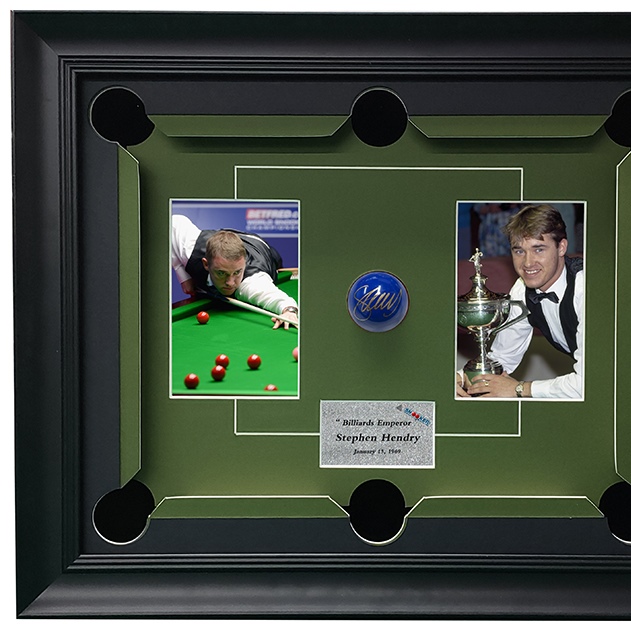 斯诺克选手台球皇帝斯蒂芬亨得利亲笔签名台球斯诺克球含证书裱框