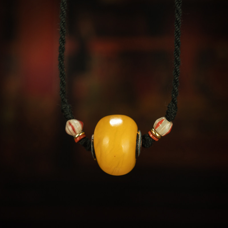 清代藏传上品高品质老藏蜡饼子平安扣挂件项链吊坠锁骨链精品收藏