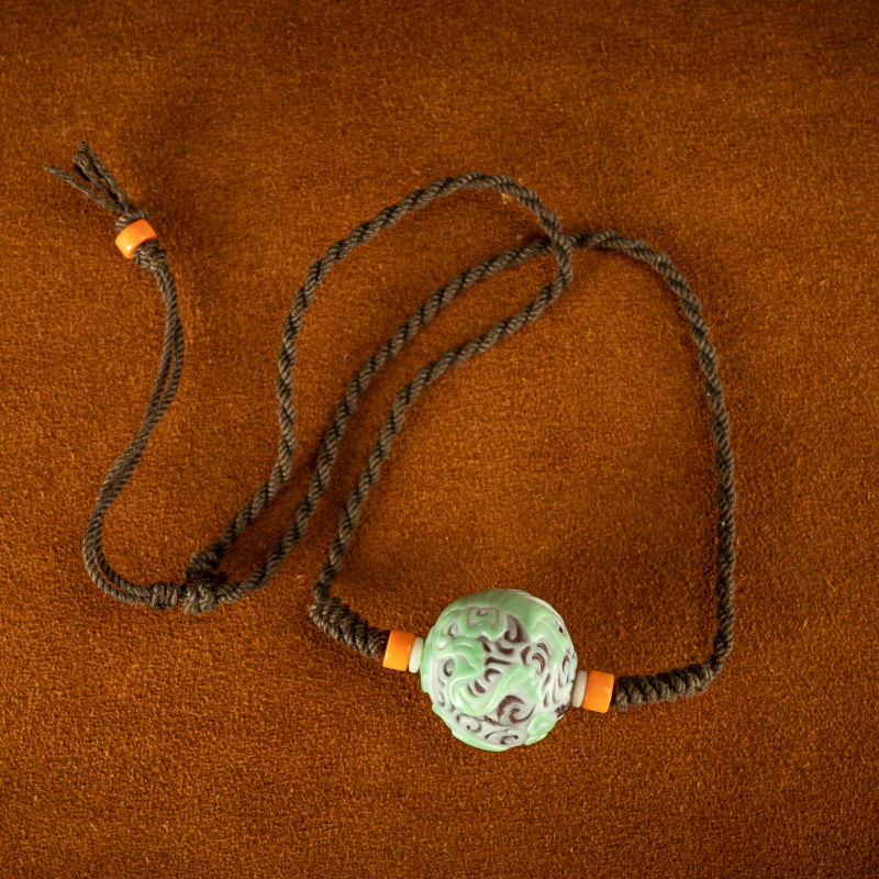 【秒杀】清代造办处套料年年有鱼双色老琉璃珠锁骨链项链古珠收藏