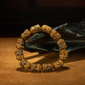 密z士法统 清代藏传玉化老料精雕特殊法相尸陀林护法手钏佛手串