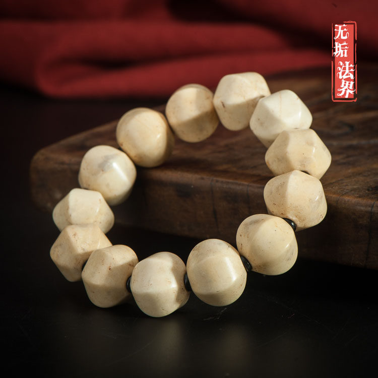 古玩杂项收藏品  高古老玉白玉对穿老六棱珠老古珠手串手链手钏